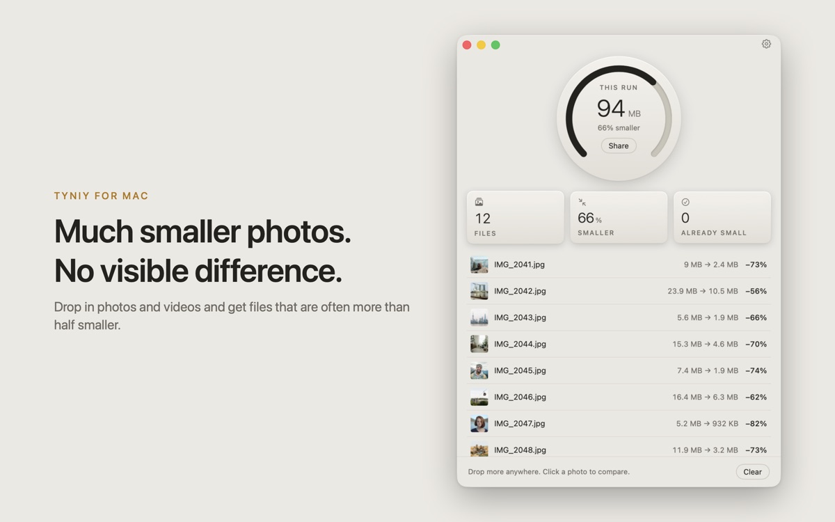 I built a free JPEGmini alternative for Mac and iPhone. 2.0 just shipped, and it compresses photos r